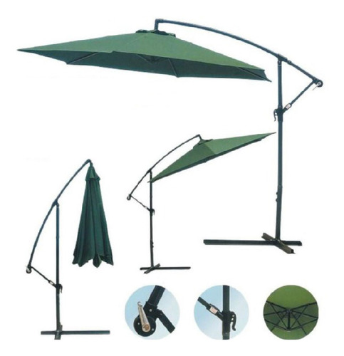 Sombrilla goodnice 3m colgante de brazo blanco/verde